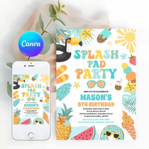 Tropical Beach Invitation, Tropical Splash Pad Summer Birthday Party Invitation
