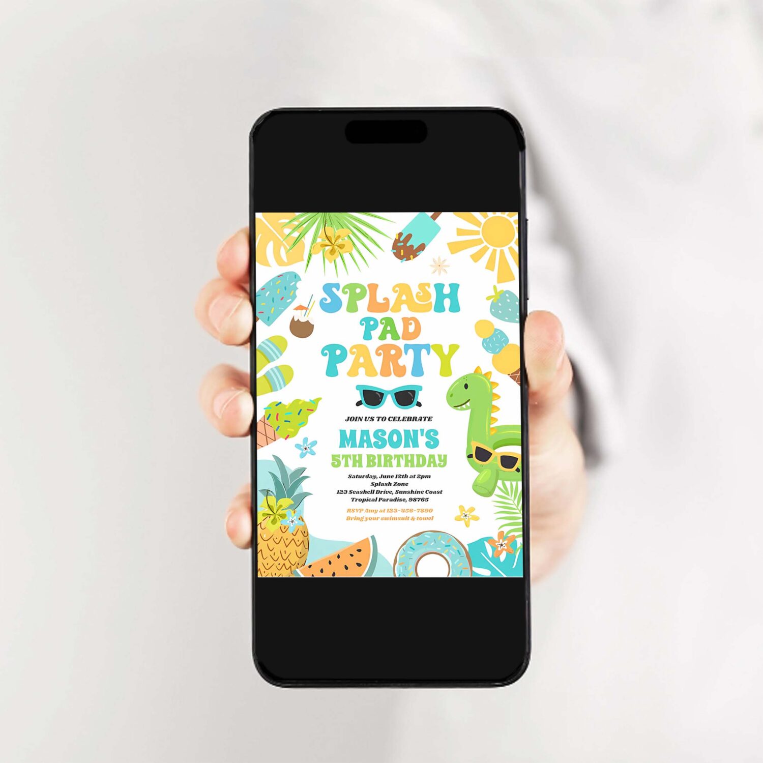 Tropical splash pad summer birthday party invitation x80l 2