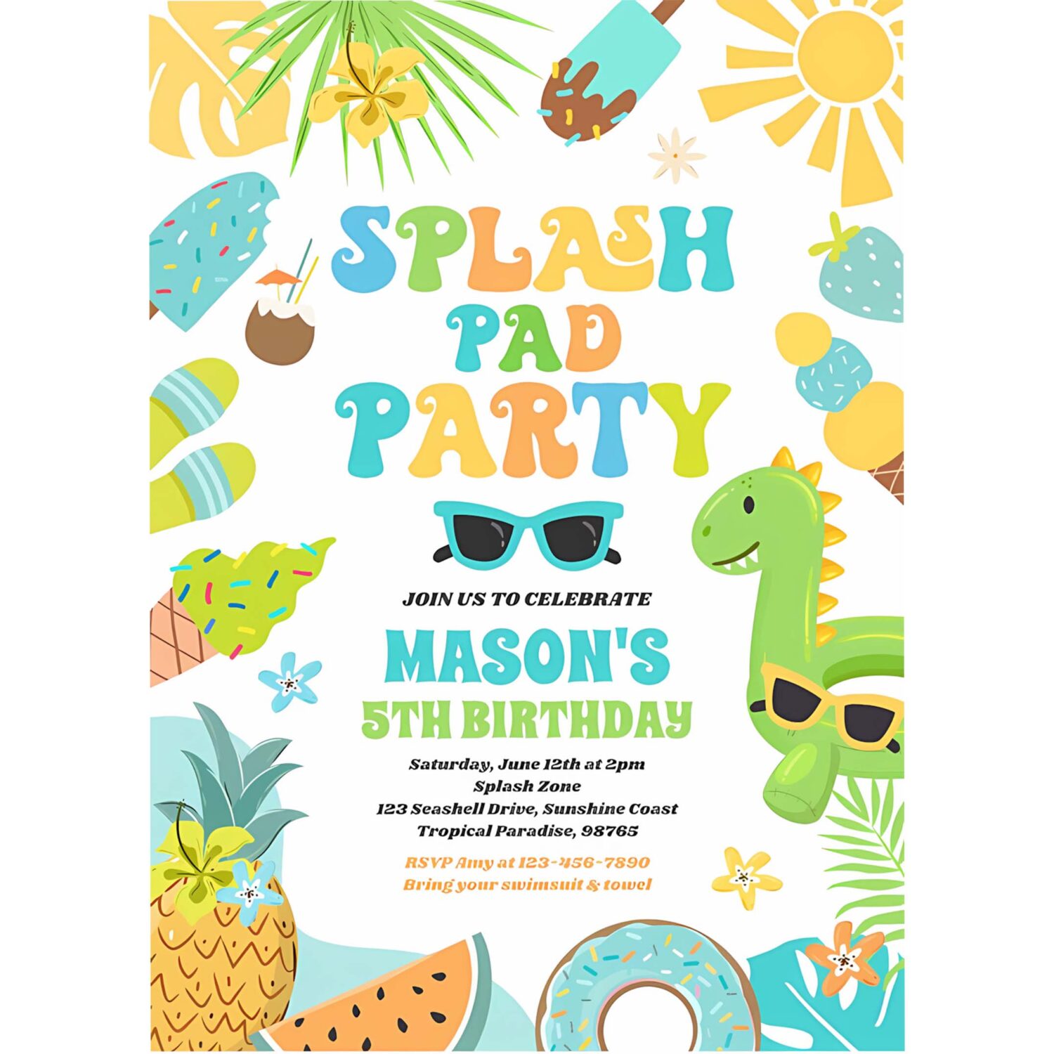 Tropical splash pad summer birthday party invitation x80l 4