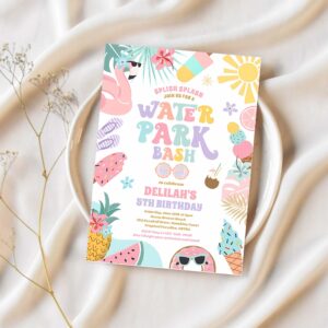 Tropical water park summer birthday party invitation i17g 1