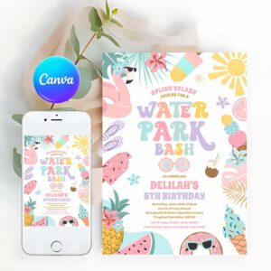 Tropical Beach Invitation, Tropical Water Park Summer Birthday Party Invitation