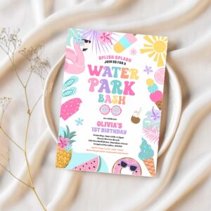 Tropical water park summer birthday party invitation w88c 1