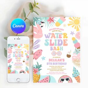 Tropical Beach Invitation, Tropical Water Slide Summer Birthday Party Invitation