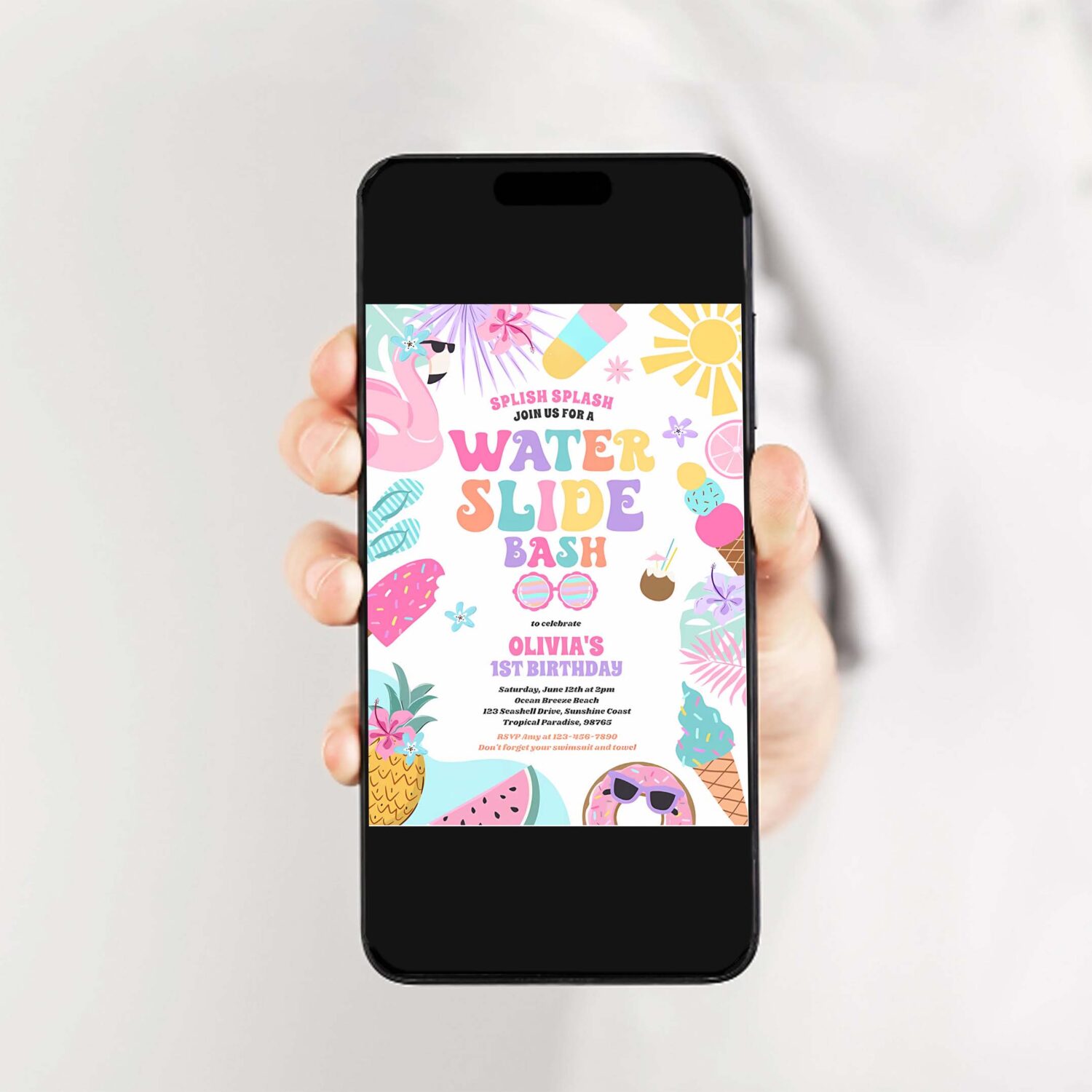 Tropical water slide summer birthday party invitation p58p 2