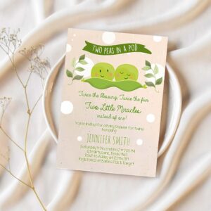 Twin baby shower invitation two peas in a pod baby shower green neutral invitation sweet pea 1
