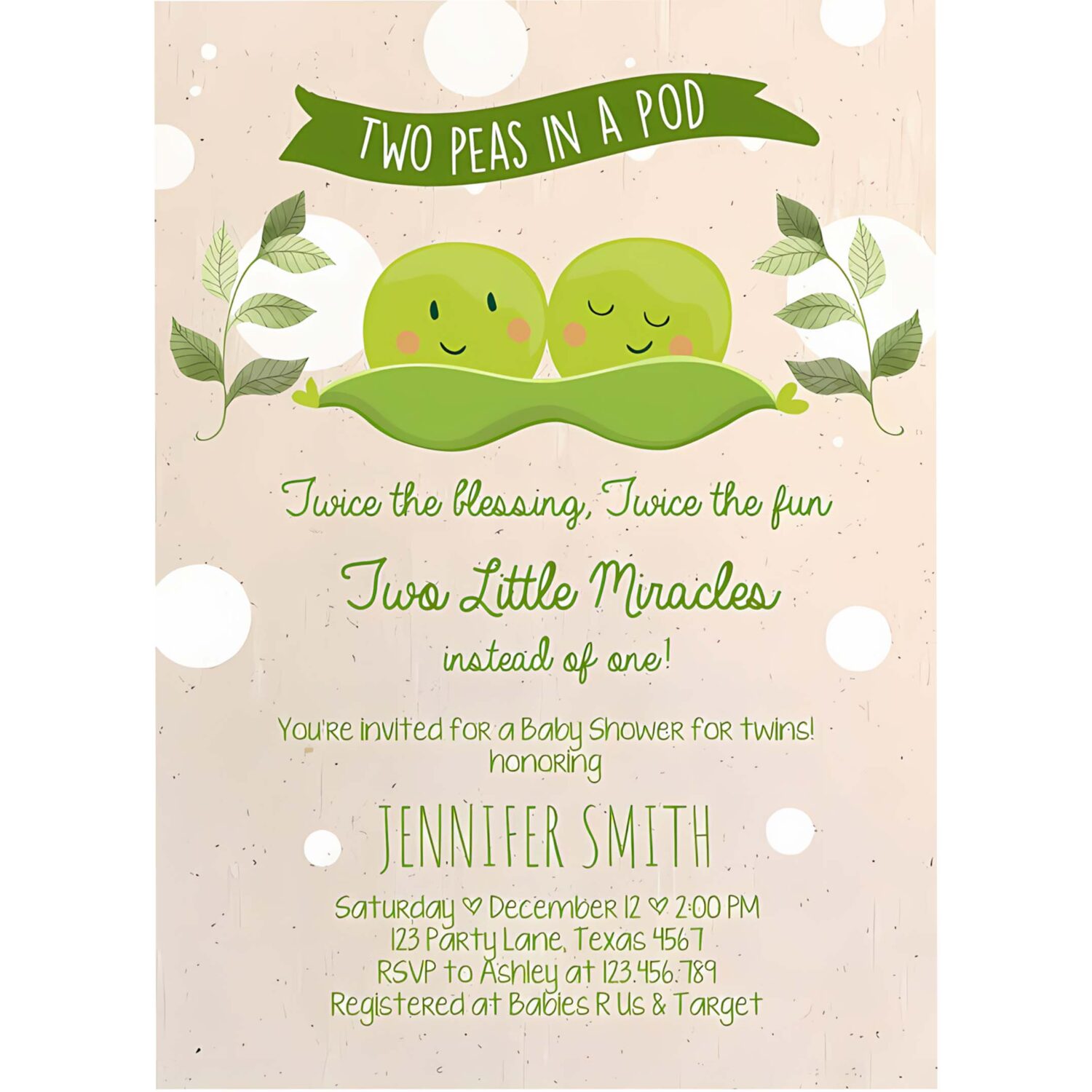 Twin baby shower invitation two peas in a pod baby shower green neutral invitation sweet pea 4