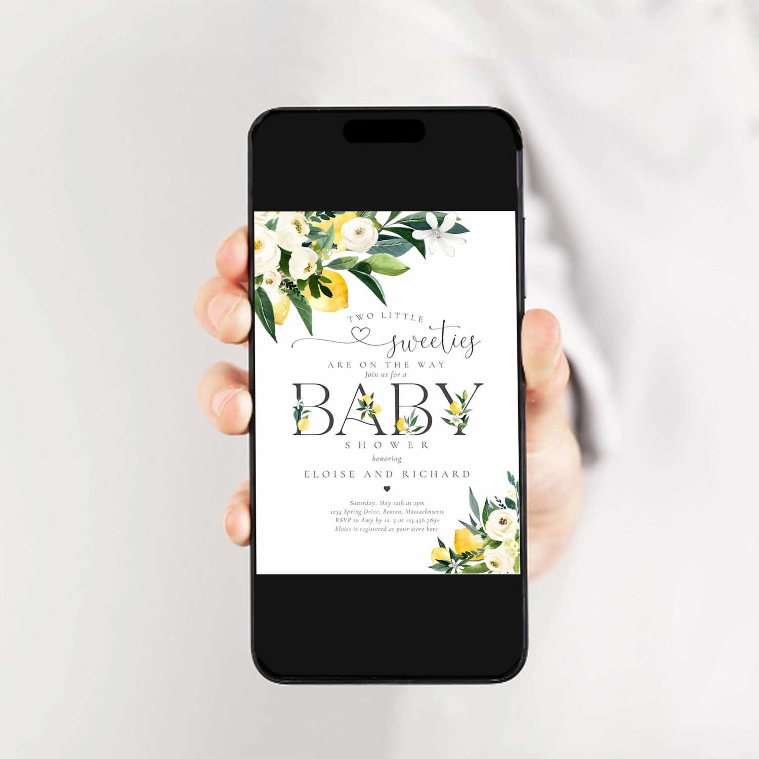 Twin two little sweeties on the way lemon invitation b25q 2