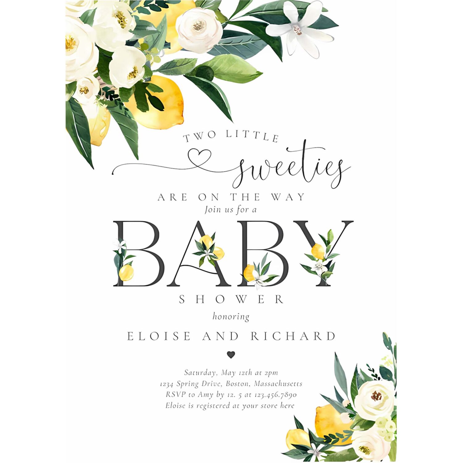Twin two little sweeties on the way lemon invitation b25q 4