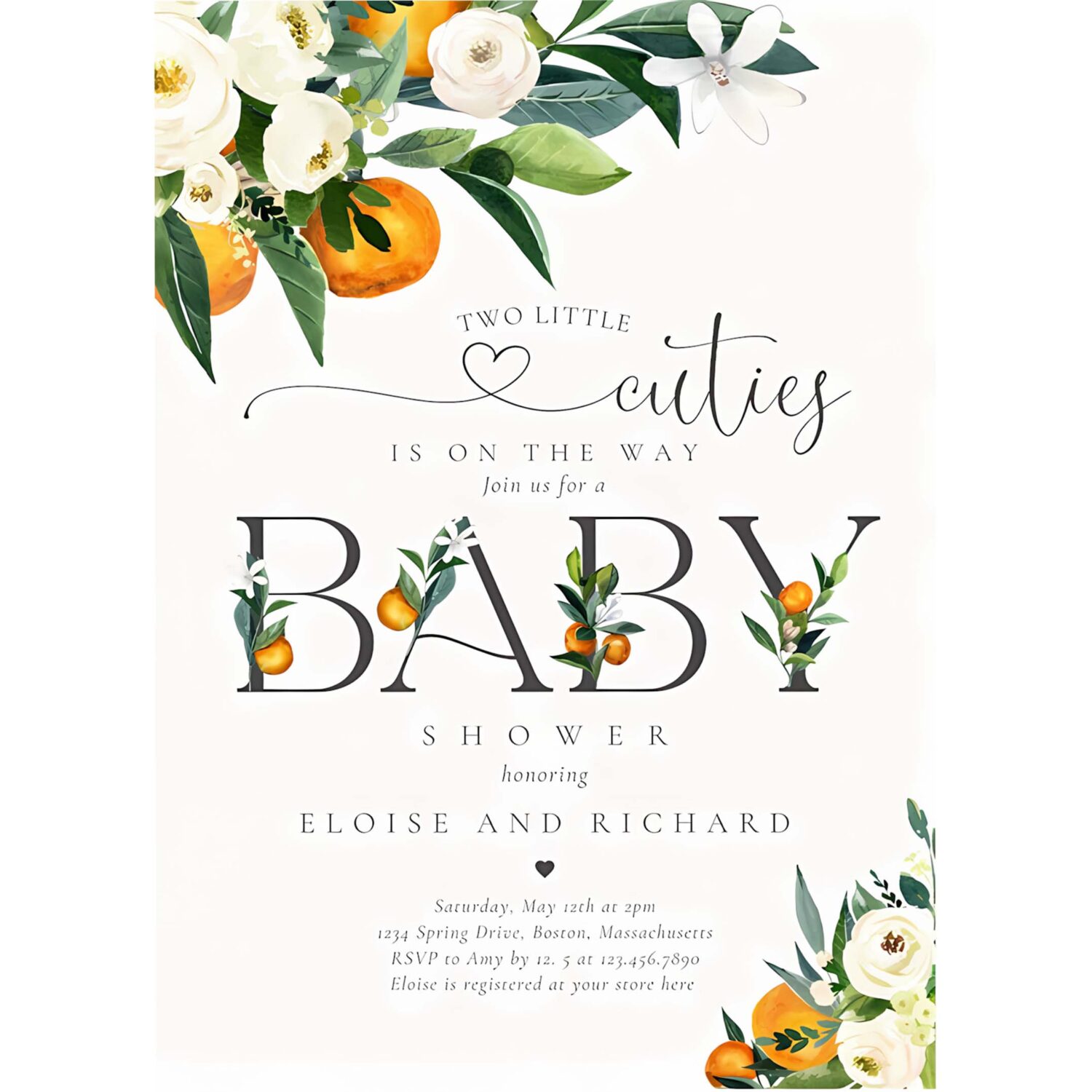 Twins two little cutie on the way baby shower invitation u92n 4
