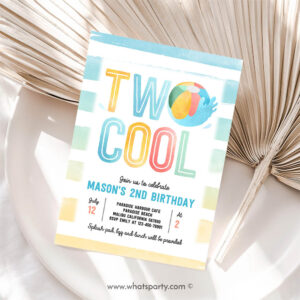 Splish Splash Invitation, Two Cool 2nd Birthday Party Invitation, Beach Ball Summer Splish Splash Boy 2nd Birthday Pool Party