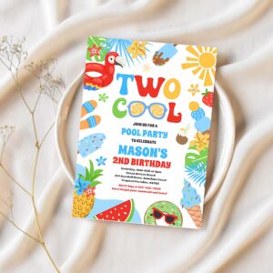 Two cool tropical summer beach 2nd birthday party invitation g13o 1