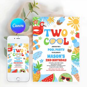Tropical Summer Invitation, Two Cool Tropical Summer Beach 2nd Birthday Party Invitation