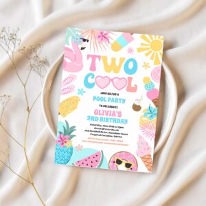 Two cool tropical summer beach 2nd birthday party invitation g63t 1