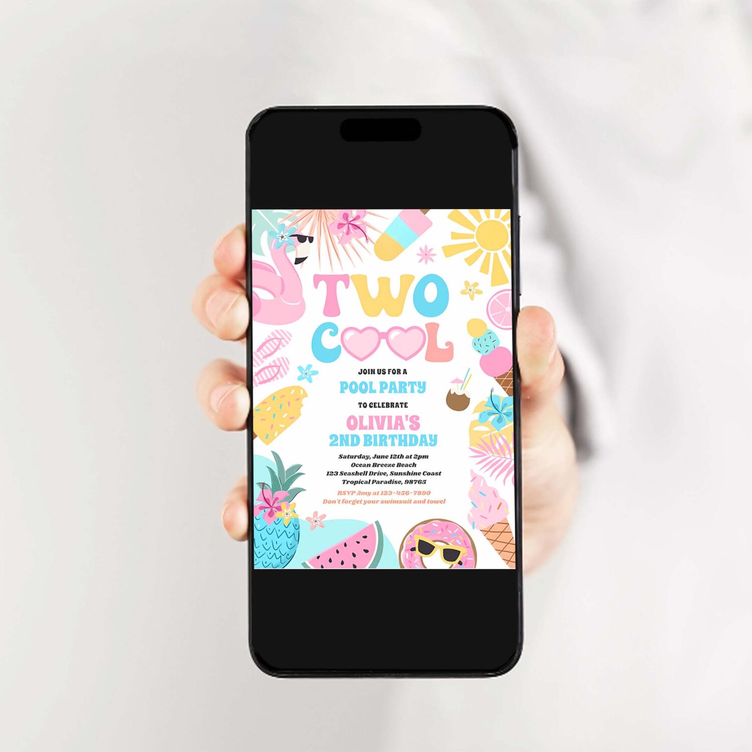 Two cool tropical summer beach 2nd birthday party invitation g63t 2