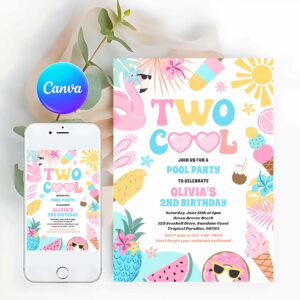 Tropical Summer Invitation, Two Cool Tropical Summer Beach 2nd Birthday Party Invitation