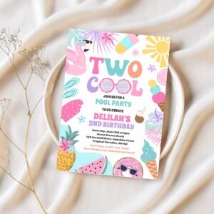 Two cool tropical summer beach 2nd birthday party invitation k67o 1