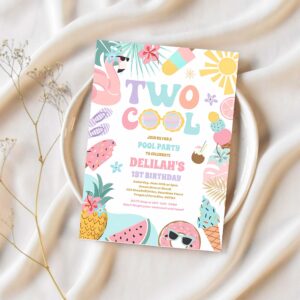 Two cool tropical summer beach 2nd birthday party invitation n69u 1