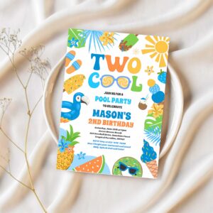 Two cool tropical summer beach 2nd birthday party invitation x33k 1