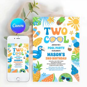 Tropical Summer Invitation, Two Cool Tropical Summer Beach 2nd Birthday Party Invitation