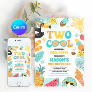 Tropical Summer Invitation, Two Cool Tropical Summer Beach 2nd Birthday Party Invitation