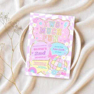 Two much fun groovy preppy varsity 2nd birthday invitation x22g 1