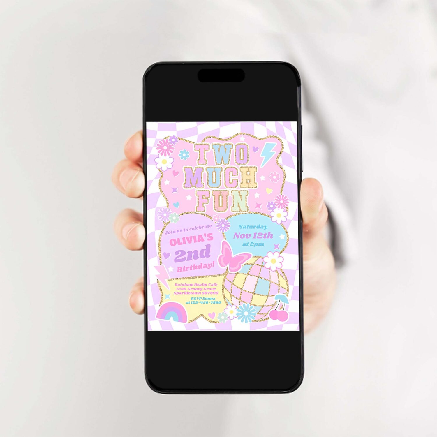 Two much fun groovy preppy varsity 2nd birthday invitation x22g 2