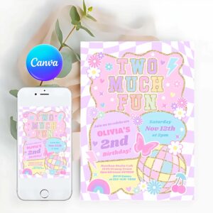 Groovy Invitation, Two Much Fun Groovy Preppy Varsity 2nd Birthday Invitation