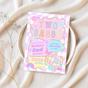 Two sassy groovy 2nd preppy varsity birthday invitation l61a 1