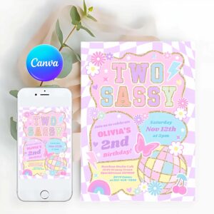 Groovy Invitation, Two Sassy Groovy 2nd Preppy Varsity Birthday Invitation