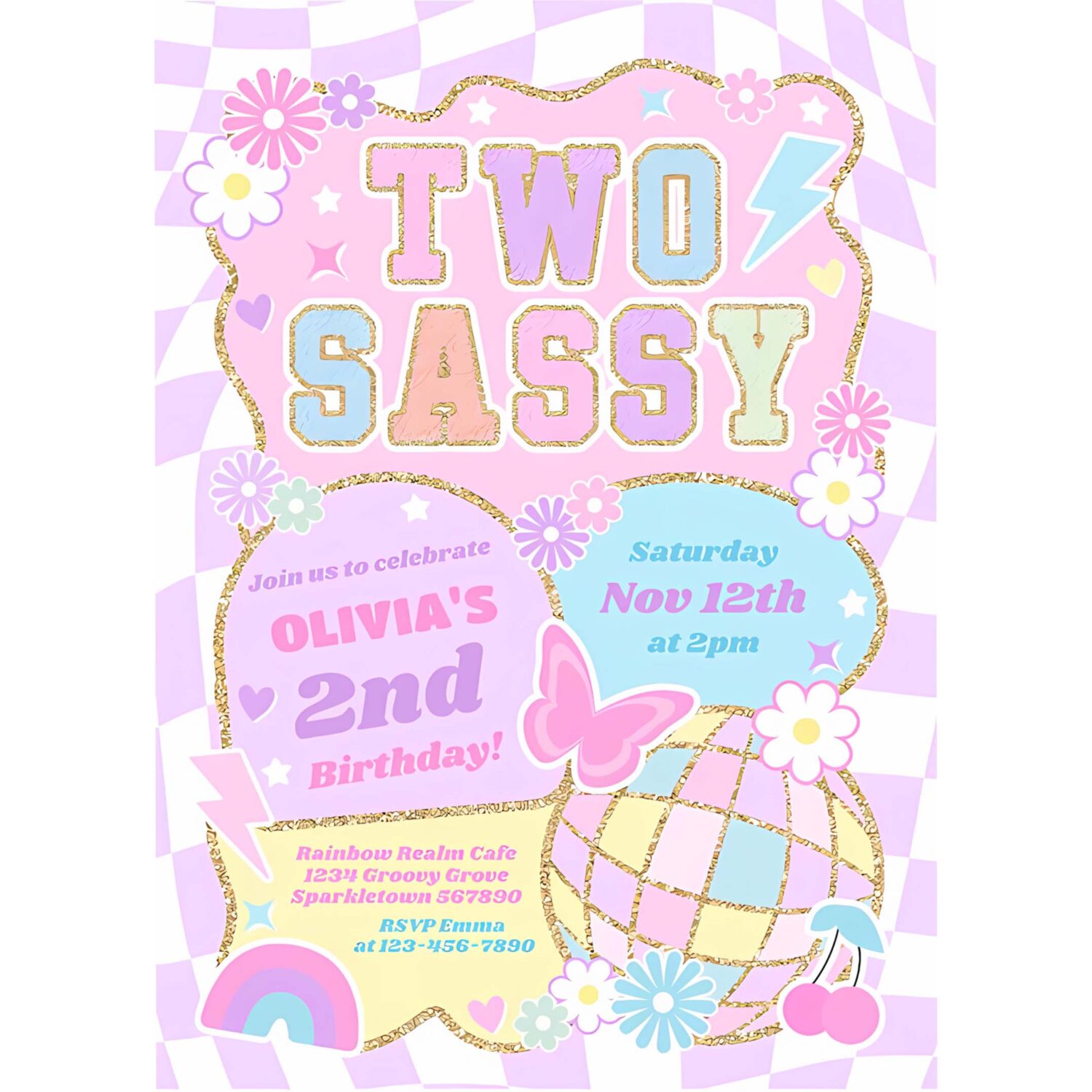 Two sassy groovy 2nd preppy varsity birthday invitation l61a 4