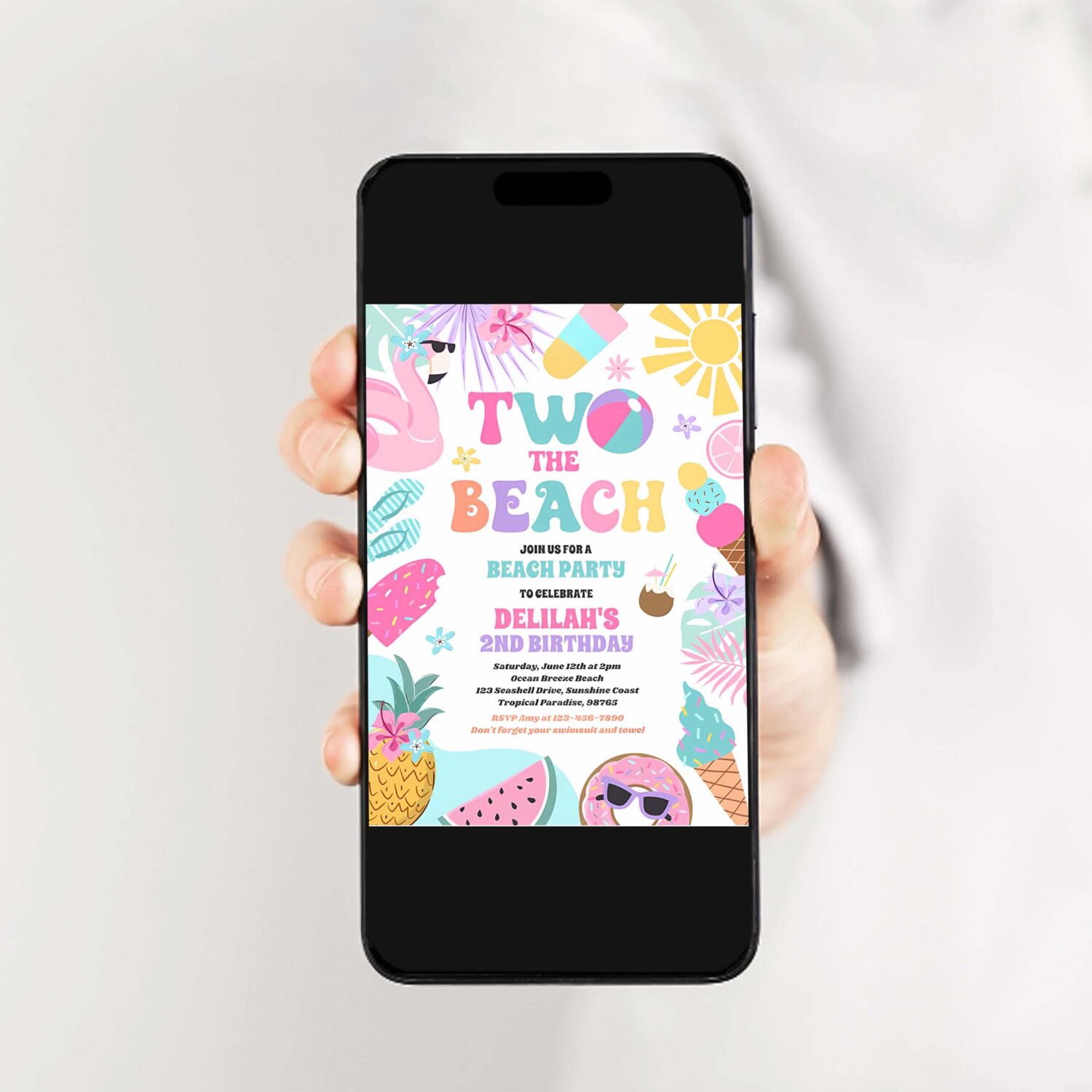 Two the beach summer 2nd birthday beach party invitation w29c 2