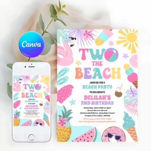 Summer Invitation, Two The Beach Summer 2nd Birthday Beach Party Invitation