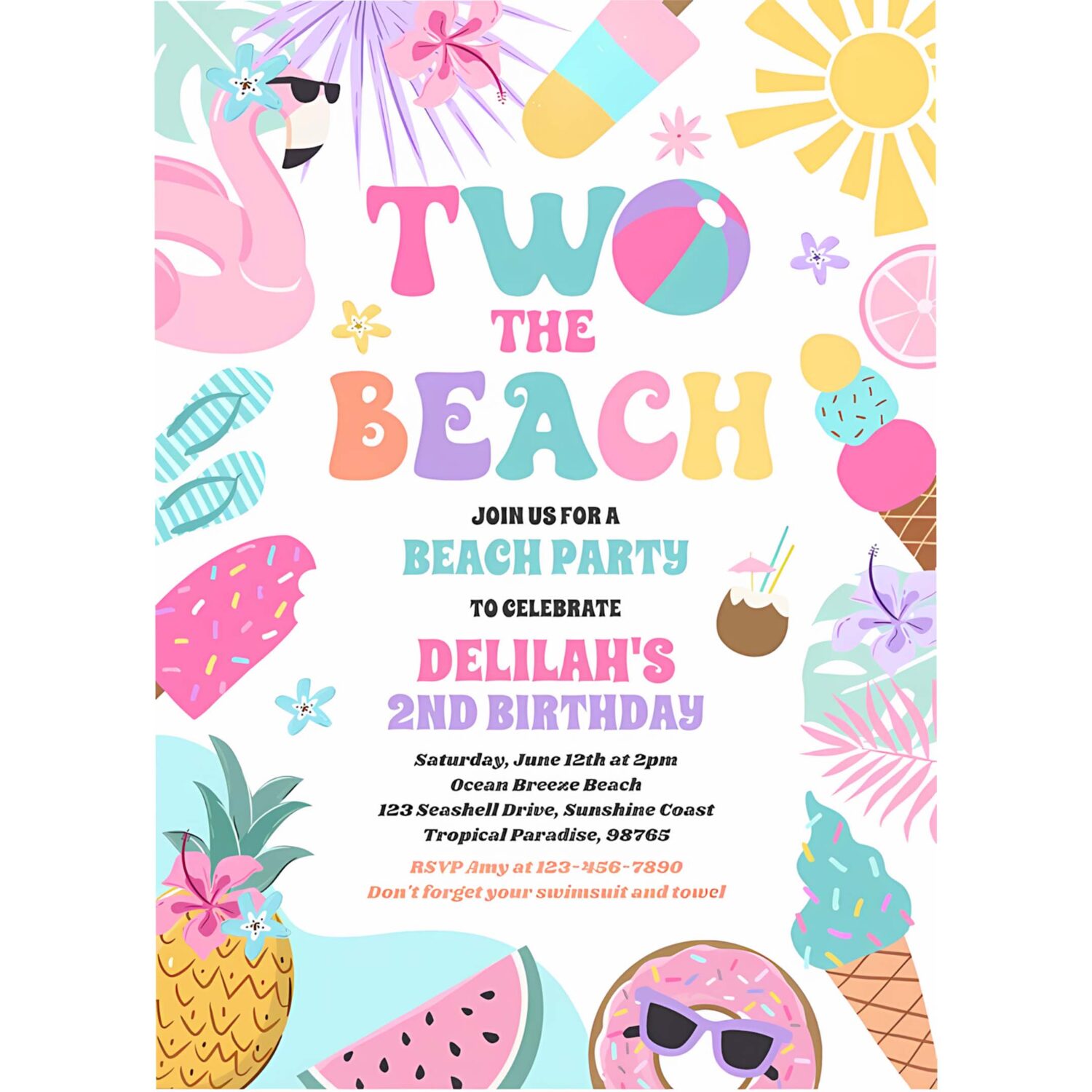 Two the beach summer 2nd birthday beach party invitation w29c 4
