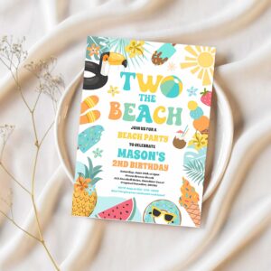 Two the beach summer 2nd birthday beach party invitation f24u 1