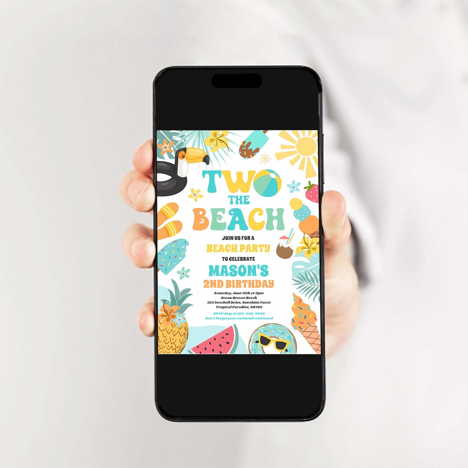 Two the beach summer 2nd birthday beach party invitation f24u 2