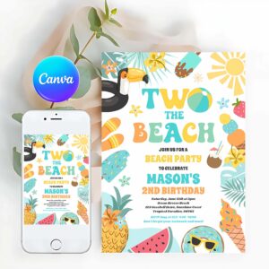 Summer Invitation, Two The Beach Summer 2nd Birthday Beach Party Invitation