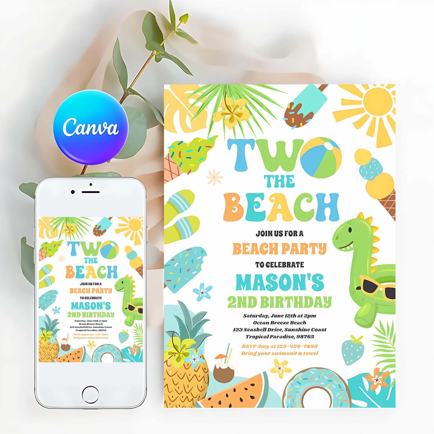 Two the beach summer 2nd birthday beach party invitation r33u