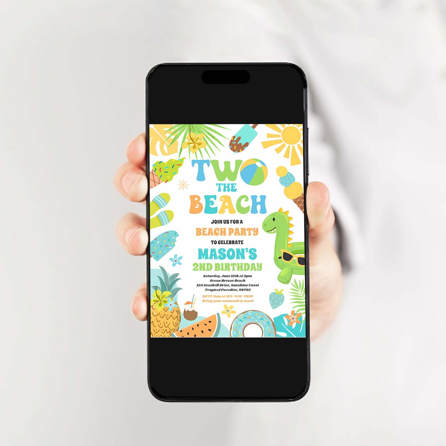 Two the beach summer 2nd birthday beach party invitation r33u 2