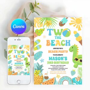 Summer Invitation, Two The Beach Summer 2nd Birthday Beach Party Invitation