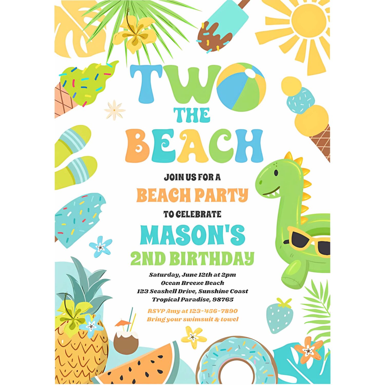 Two the beach summer 2nd birthday beach party invitation r33u 4