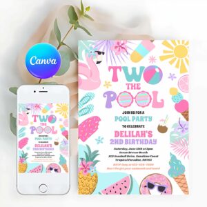 Summer Invitation, Two The Pool Summer 2nd Birthday Pool Party Invitation