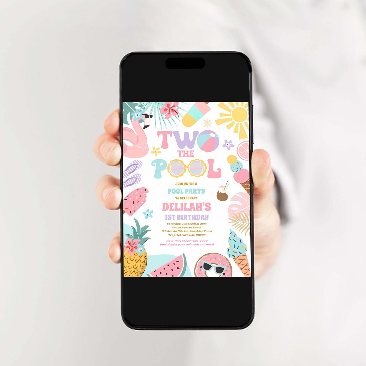 Two the pool summer 2nd birthday pool party invitation z65h 2
