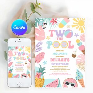 Summer Invitation, Two The Pool Summer 2nd Birthday Pool Party Invitation