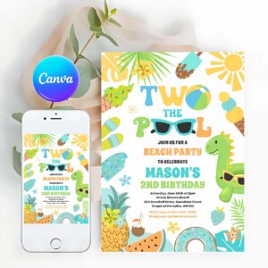 Summer Invitation, Two The Pool Summer 2nd Birthday Pool Party Invitation