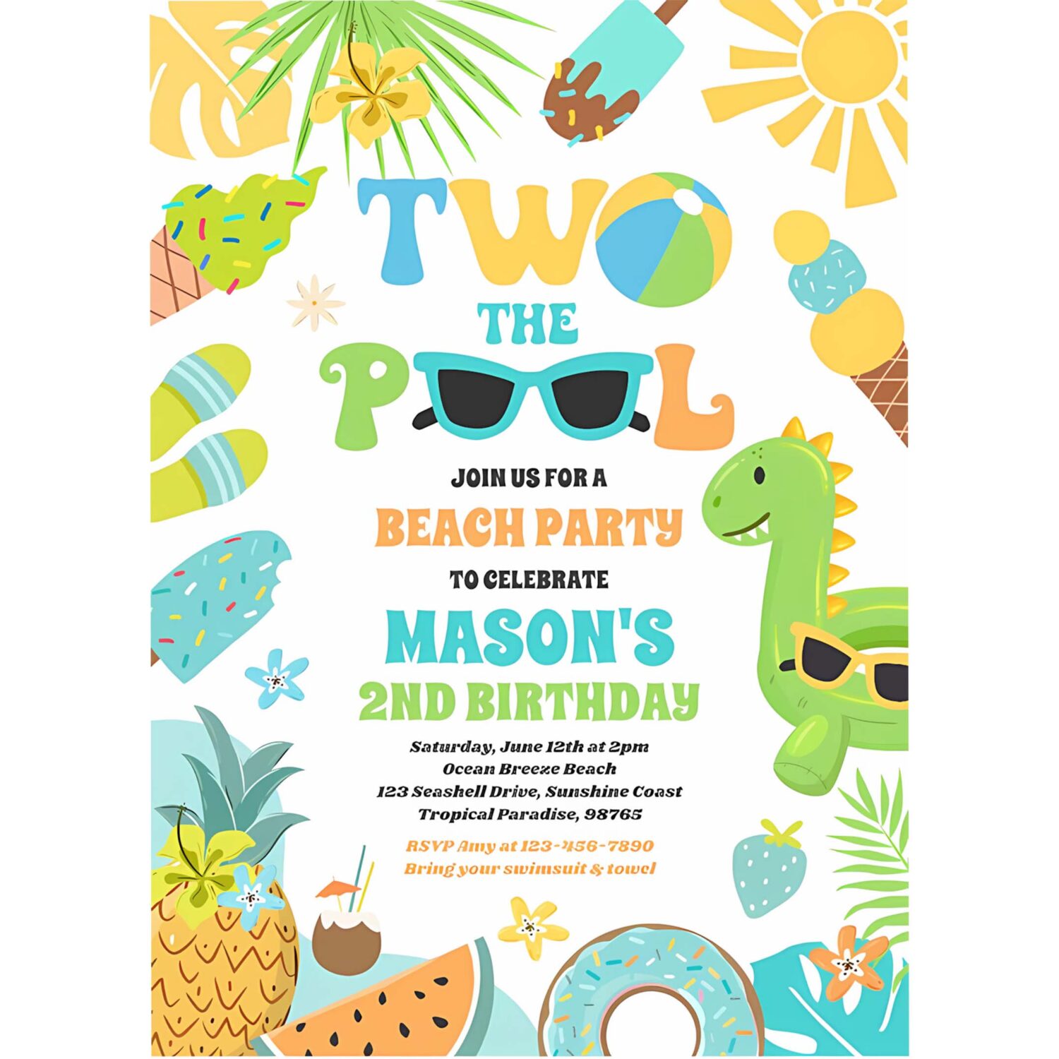 Two the pool summer 2nd birthday pool party invitation x44j 4