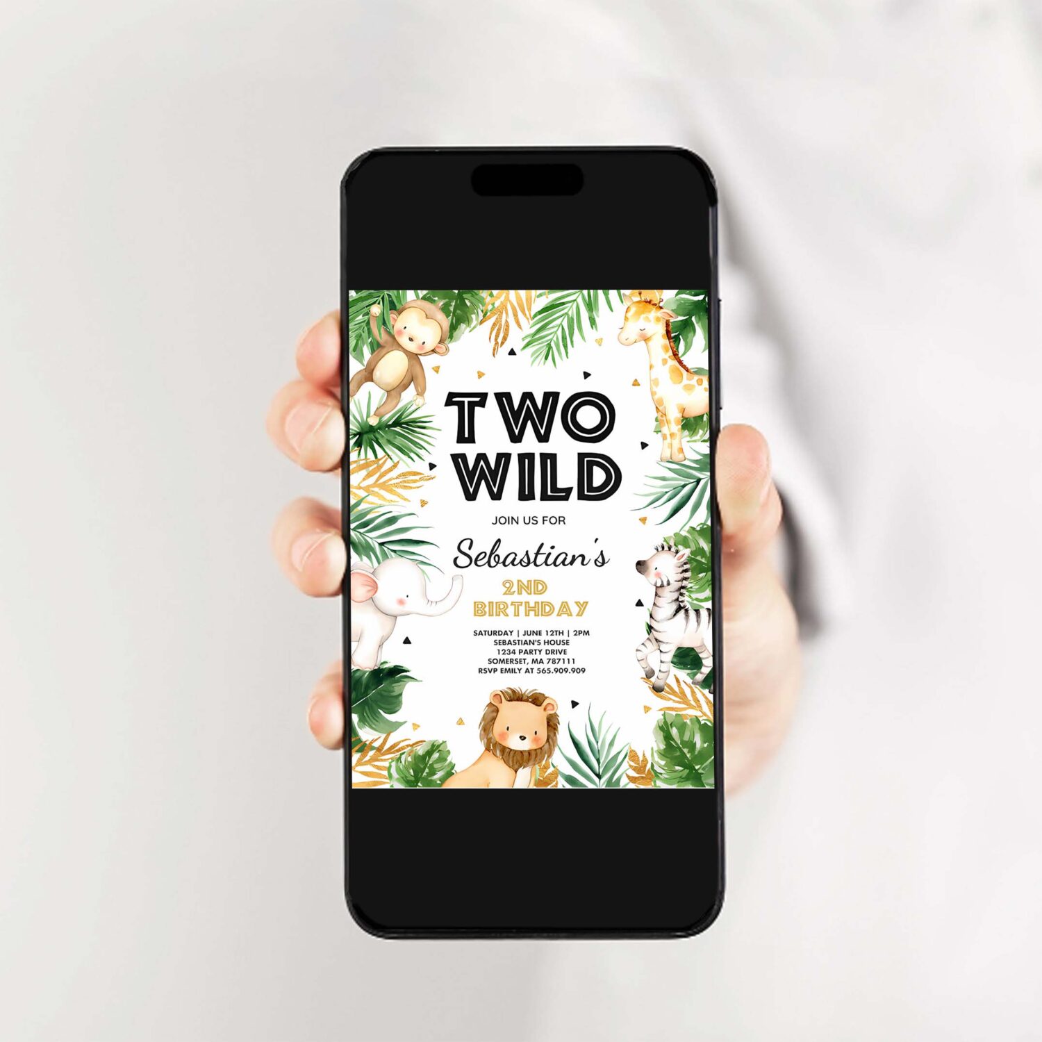 Two wild birthday invitation jungle safari animals invitation gold safari two wild 2nd birthday party 2