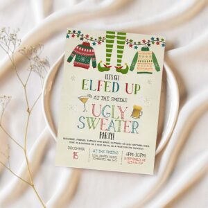 Ugly sweater party invitation christmas elfed up d25z 1