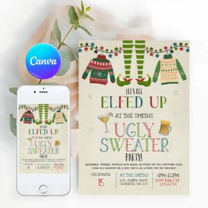 Elf Card Invitation, Ugly Sweater Party Invitation Christmas Elfed Up