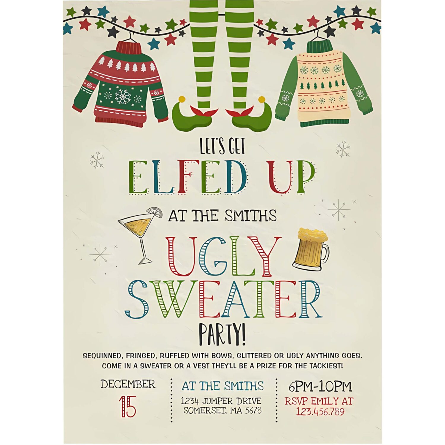 Ugly sweater party invitation christmas elfed up d25z 4