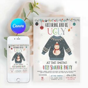 Elf Card Invitation, Ugly Sweater Party Invitation Christmas Elfed Up